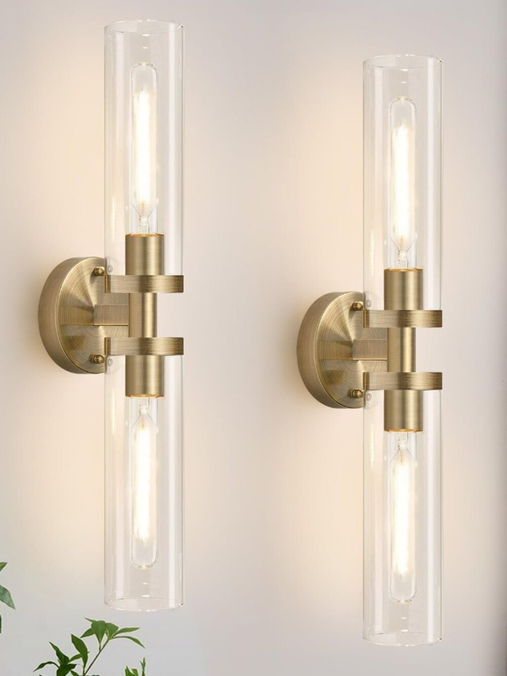 Wall Sconces Set of Two, Hardwired Brass Bathroom Sconces Wall Lighting